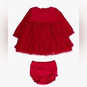 Long Sleeve Dotted Tulle Dress & RuffleButt Set